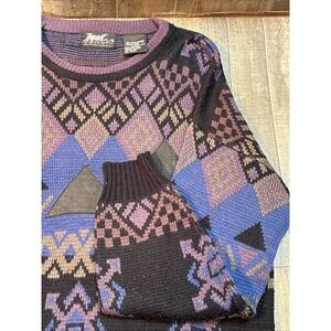 Vintage Impact Men's Sweater‎ Size Large Aztec Tribal Geometric Purple Black